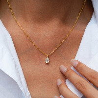 14K Gold Plated 925 Silver Moissanite 1ct Pear Pendant Necklace-1CT set with moissanite  925 silver