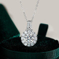 S925 Silver Pendant with 2-Carat Moissanite Necklace, Women's Fashion Round Bezel Pendant-0-4