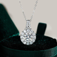 S925 Silver Pendant with 2-Carat Moissanite Necklace, Women's Fashion Round Bezel Pendant.-Set with 2 carat moissanite