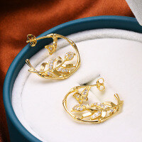 wholesale S925 Sterling Silver Korean Style Internet Celebrity Retro Bamboo Knot Earrings with Butterfly and Zircon Leaf Design for Women, Hypoallergenic-Leaf and Butterfly Earrings 925 Silver