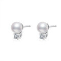 925 Silver Micro-Pave Moissanite Four-Prong Earrings with Freshwater Pearl-0-3
