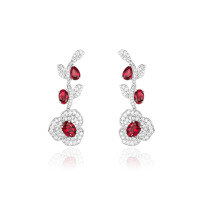 wholesale 925 Silver Gold-Plated Earrings with GRC Lab-Grown Ruby Fashion Jewelry, Small and Versatile Women's Earrings-GRC-Cultivated Ruby>925 Silver