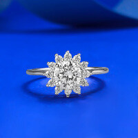 wholesale S925 Silver 60mm Round White Diamond Daily Fashion Elegance Style-R1366 Sunflower White Diamond Ring  Size 6