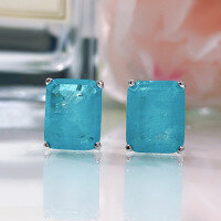 wholesale 925 Sterling Silver Imitation Paraiba Earrings for Women, 8*10mm Water Blue Geometric Versatile Minimalist Stud Earrings for Dropshipping-E068 Paraiba color 925 silver