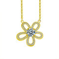 S925 Sterling Silver Moissanite Sunflower Pendant Necklace-0-5