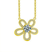 S925 Sterling Silver Moissanite Sunflower Pendant Necklace-Sunflower Necklace (Gold)  1-Carat Moissanite