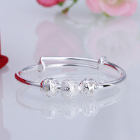 wholesale [990 Pure Silver] Infant Baby Bracelet Solid Silver Adjustable Bangle with Beaded Pattern Jewelry Factory Wholesale-Children's bracelets