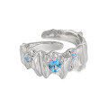 wholesale S925 Sterling Silver 801 Original Niche High-End Irregular Pleat Design Inlaid with Blue Zircon Ring for Women-0-4