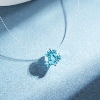 S925 Sterling Silver Fish Chain Necklace with Rose-Cut Aquamarine and D Color Moissanite-Aquamarine 2 carats - XL 399  925 silver