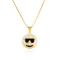 wholesale 925 Sterling Silver eBay Amazon Hip Hop Micro-Pave Zirconia Smiley Glasses Pendant Necklace for Women-0-4