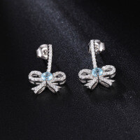 wholesale S925 Silver New Creative Design Topaz Gemstone Earrings French Romantic Bow Natural Colored Gem Earrings-Natural garnet &gt;925 silver