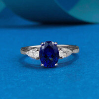 wholesale S925 Silver Fashion Simulation Sapphire 6*8mm Oval Blue Corundum Versatile Ring-R1240 Silver Blue Steel Ring Size 6