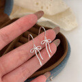 wholesale S925 Sterling Silver Simple Popular Bow Ear Hooks for Women, Korean New Versatile Personalized Elegant Earrings-0-1