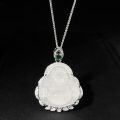 wholesale Plated Silver New Chinese Style Buddha Necklace for Women, Natural Chalcedony High-Ice Big Belly Buddha Chain Temple Gift Best-Seller Wholesale-0-3