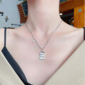 wholesale S925 Sterling Silver Good Luck Cross Pendant Rectangle Plaque Ins Korean Style Versatile Collarbone Necklace-0-0