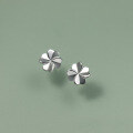 wholesale S925 Sterling Silver Inlaid Diamond Four-Leaf Flower Earrings, Korean Style Minimalist Forest-inspired Fresh and Delicate Women's Ear Jewelry M01884-0-2