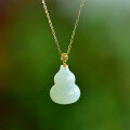 wholesale 18K Gold Certified Hetian Jade Gourd Pendant Fashion Minimalist Necklace Collarbone Chain Natural Jade Pendant for Women-0-6