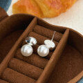 wholesale S925 Sterling Silver Oval Silver Ball Pearl Earrings Women, Small Fresh and Minimalist Style, High-End Sense-0-5