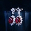 wholesale S925 Sterling Silver Cross-Border New Style Pigeon Blood Cultivated Ruby Earrings for Women, Luxury Colored Gemstone High-End Ear Wholesale Customization-0-2