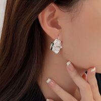 wholesale S925 Sterling Silver Irregular Geometric Textured Ear Hook Earrings for Women, Korean High-End Customized Versatile Ear Accessories-Sterling silver