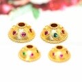 wholesale Gold-plated 925 Sterling Silver Hand-engraved Flower Bead Cap with Ruby and Sapphire Inlays for DIY Bracelet Accessories-0-1