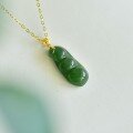 wholesale 18K Natural Gold Inlaid with Hetian Jasper Four Seasons Pendant Spinach Green Four Seasons Fortune Bean Pendant Necklace-0-1