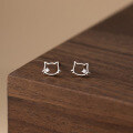 wholesale S925 sterling silver minimalist cat stud earrings with single diamond and hollow-out design, elegant feline accessory M00068-0-0