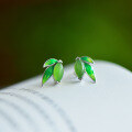 wholesale 925 Sterling Silver Enamel Bamboo Leaf Hetian Jade Earrings New Chinese Style Ancient Wind Ear Accessories-0-6