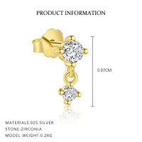 wholesale S925 Sterling Silver Four-leaf Clover Earrings, Dainty And Versatile Zircon Earring Set For Women-E4822-Gold/Single 925 Silver