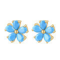 wholesale S925 silver delicate and petite flower gemstone earrings with synthetic turquoise and white sapphire studs-0-2