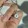 wholesale 925 Sterling Silver Baroque Button Pearl Necklace with Paraiba Blue Diamond Star Pendant French Retro Collarbone Chain-0-5