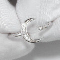 wholesale S925 sterling silver zirconia moon ring sweet and fresh minimalist luxury adjustable open ring accessory-0-2
