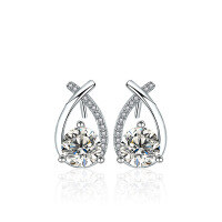 wholesale S925 Sterling Silver Geometric Zircon Earrings Korean Style New Fashion Cross Fishtail Set with Diamonds Luxury Versatile Stud Earrings for Women-Teardrop Zircon Earrings-White Gold &gt;925 Silver