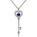 wholesale 925 Sterling Silver Zircon Birthstone Pendant Heart Key to Love Necklace European and American Cross-Border Fashion Necklace-0-16