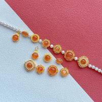 wholesale Gold-plated 925 ancient silver fittings inlaid with natural gold strawberry crystal beads, Doudou back cloud DIY bracelet braiding accessories-16#