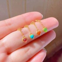 wholesale Gold-plated Sterling Silver Inlaid with Natural Turquoise Heart Pendant DIY Bracelet Necklace Beading Accessories Southern Red Agate and Tourmaline-A tourmaline