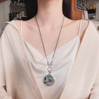 wholesale S990 Silver Retro Ethnic Style Double-sided Carved Enamel Koi Fish Lotus DIY Pendant Accessory-118PM/single pendant about 25g