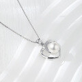 wholesale 925 Sterling Silver Heart Pearl Necklace for Women with Inlaid Diamond Shell Pearl Pendant, Small and Exquisite, Luxurious and Versatile Collarbone Chain Birthday Gift-0-1