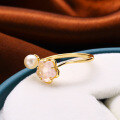 wholesale S925 Silver Plated 14K Gold Pink Crystal Natural Pearl Adjustable Open Ring Japanese Light Luxury Jewelry Cherry Blossom Set-0-2