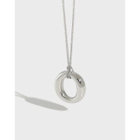 wholesale S925 sterling silver HXL566 Korean-style oval pendant collarbone chain, minimalist and versatile geometric circle-Platinum 925 silver