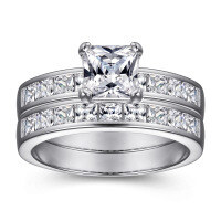 wholesale 925 Sterling Silver Cross-border E-commerce Zirconia Simulated Diamond Ring Women's Fashion Proposal Set Wholesale-Ring Set US Size 9#