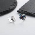 wholesale S925 sterling silver colorful enamel butterfly ear clips, elegant, luxurious, artistic, vintage, ethnic-style earrings for women-0-1