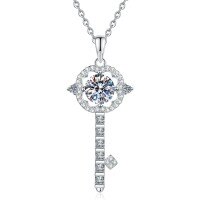 S925 Sterling Silver Moissanite Cross-Border Necklace, 1ct Twilight Key Pendant Wholesale.-6.5mm high-carbon stone  925 silver