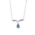 wholesale S925 sterling silver necklace with teardrop aqua zircon and blooming wings guardian angel, delicate and gentle for women-0-4
