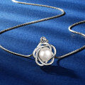 S925 Sterling Silver Geometric Hollow Natural Freshwater Pearl Necklace-0-0