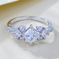 wholesale S925 Sterling Silver 5*5mm Princess Cut Diamond Ring with a Premium Feel for Fashionable Engagement Proposals, New Design by Zhuozhifang Jewelry-R1357 White 8