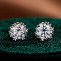 S925 Silver Snowflake Earrings Women's Simple Wedding Moissanite Gift-0-4