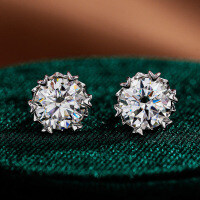 S925 Silver Snowflake Earrings Women's Simple Wedding Moissanite Gift-50 points (empty)  925 silver