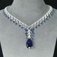wholesale 925 Silver Gold-Plated Chain with High-Carbon Diamond and Royal Blue Teardrop for Graduation Ceremony Dress Jewelry Women's Necklace-Royal blue main stone 20*30 925 silver