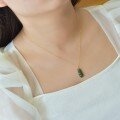 wholesale 18K Natural Gold Inlaid with Hetian Jasper Four Seasons Pendant Spinach Green Four Seasons Fortune Bean Pendant Necklace-0-4